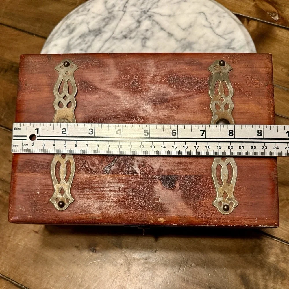 VTG Mirror Wooden Jewelry Trinket Box Cedar Wood Chest Mortise & Tenon Footed